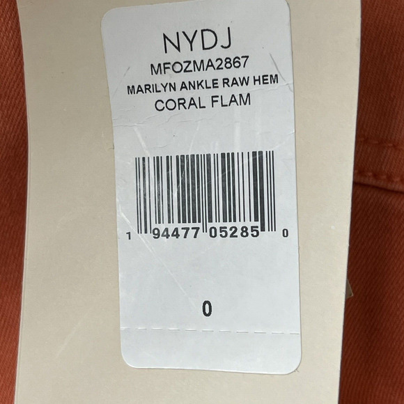 NYDJ Sz 0 Marilyn Ankle Straight Jeans Lift Tuck Technology Stretch Coral NEW - Picture 16 of 16